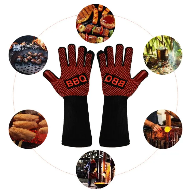 1 Pair High Temperature Resistant Silicone BBQ Gloves  Anti-Scalding Gloves(Middle Flame Red)