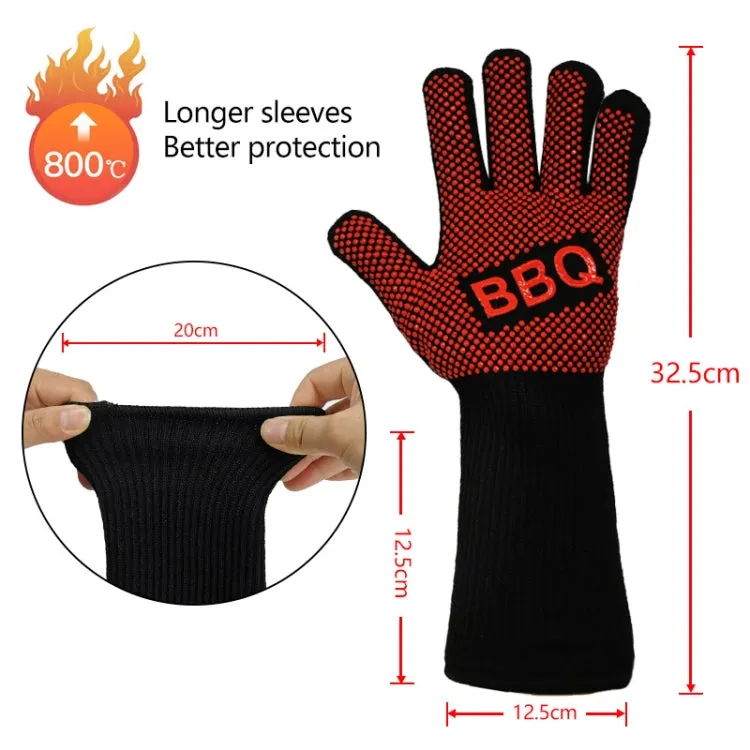 1 Pair High Temperature Resistant Silicone BBQ Gloves  Anti-Scalding Gloves(Middle Flame Red)