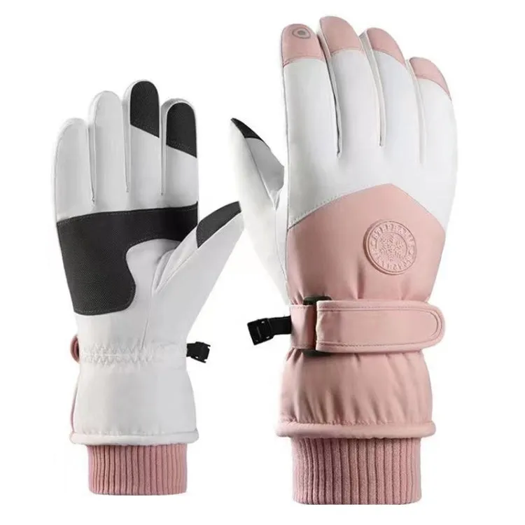 1 Pair Outdoor Cycling Sports Cold and Windproof Warm Finger Gloves, Style: Female Type (Pink White)