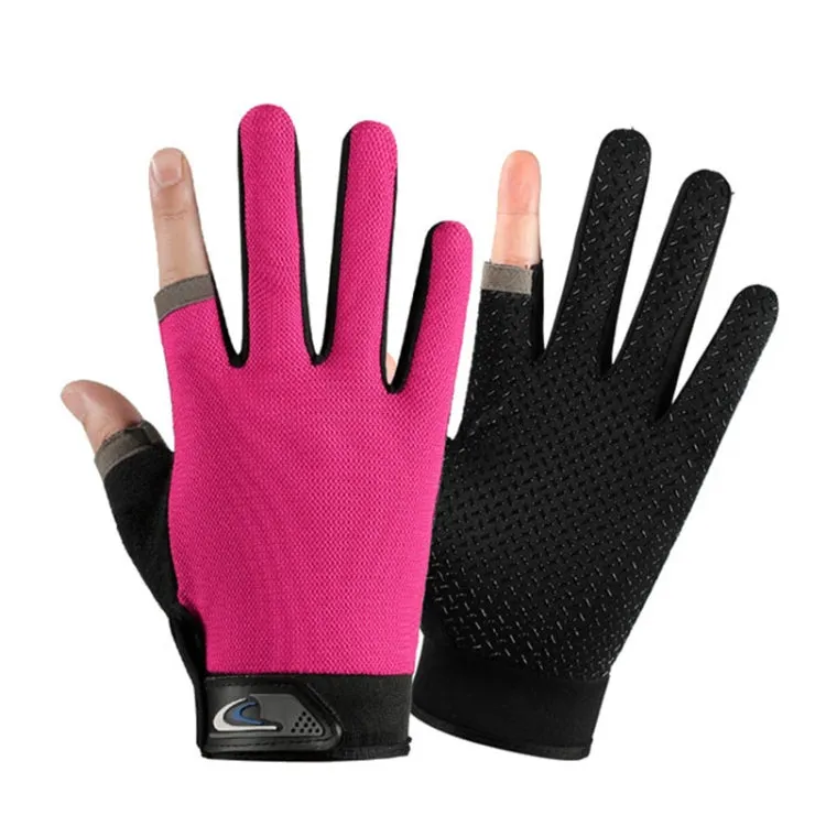 1 Pair QX0008 Outdoor Sunscreen Non-Slip Exposed Two-Finger Fishing Gloves, Size: Free Size(Pink)