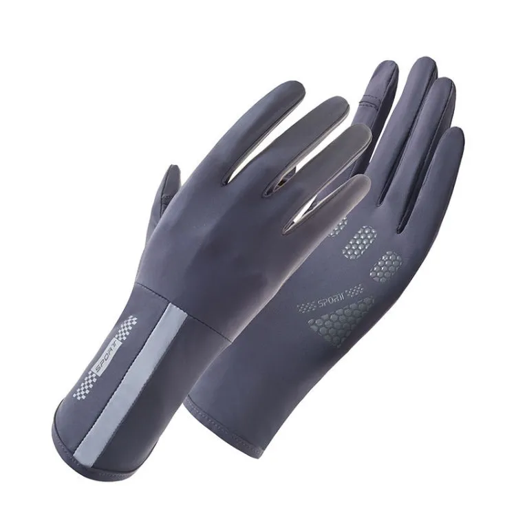 1 Pair XC-14 Riding Driving Sunscreen Anti-UV Fingerless Ice Silk Gloves, Style: Line (Dark Gray)