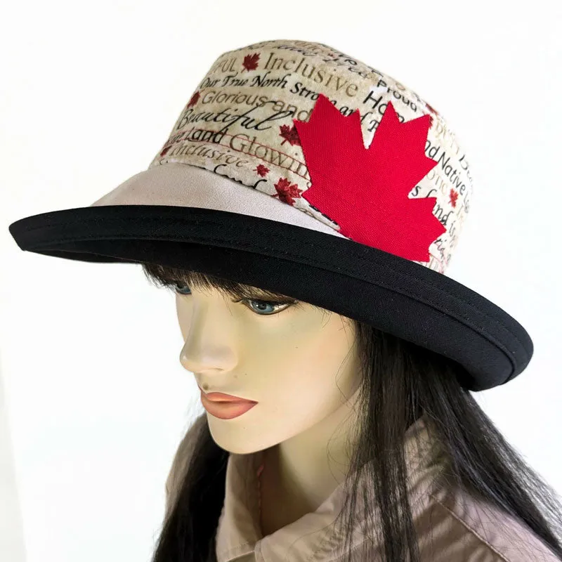 101 Sunblocker UV summer sun hat with large wide brim featuring Canada patriotic words maple leaves