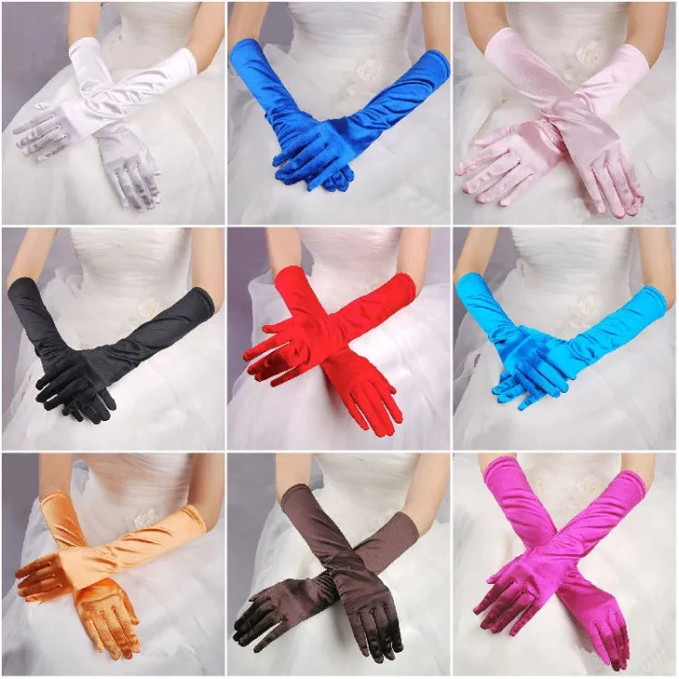 1pair Bride Gloves Satin Long Vintage Travel Sunscreen Dress Wedding Gloves(Purple)