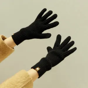 227-A0124 Wool Knit Striped Warm Touchscreen Gloves Winter Warm Cycling Gloves(Black)