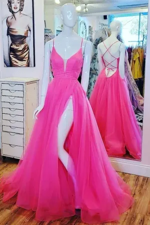 A-line Hot Pink Long Formal Dress