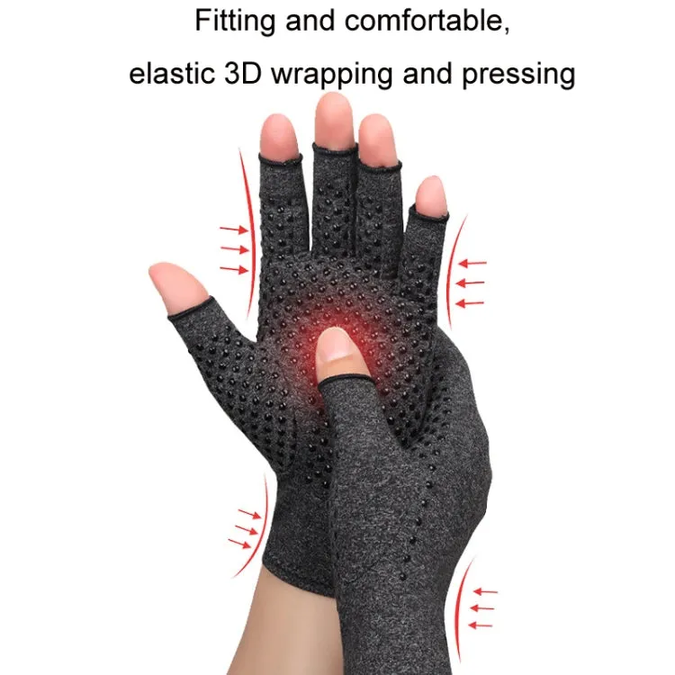 Arthritis Rehabilitation Silicone Non-slip Cycling Half Finger Gloves, Size: M(Black)