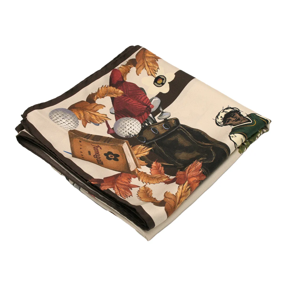 Beige and brown golf themed silk scarf 90