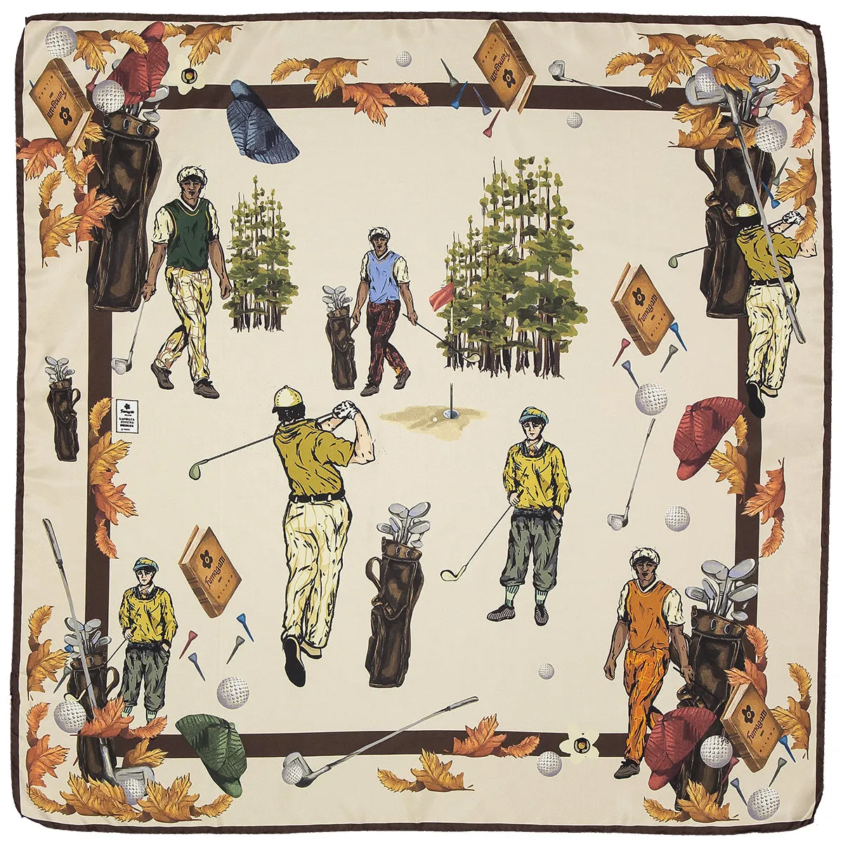 Beige and brown golf themed silk scarf 90