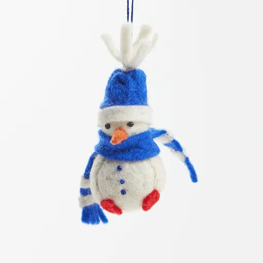 Blue Bundled Up Snowman Ornament