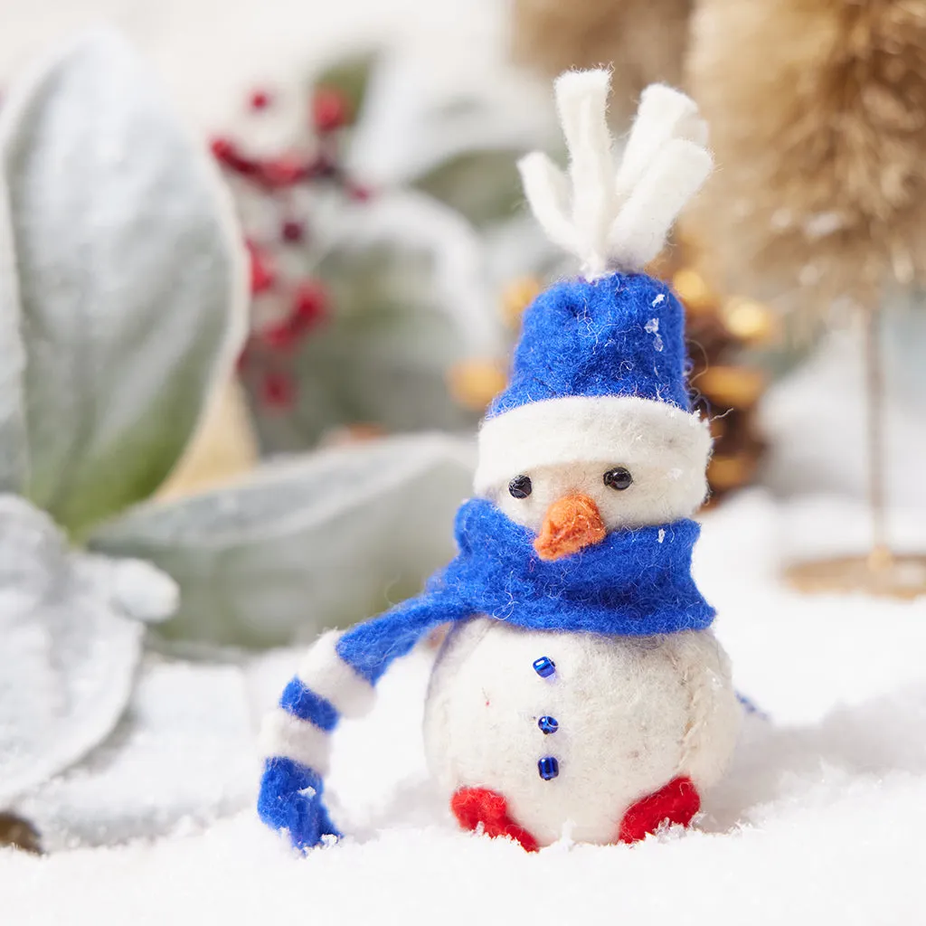 Blue Bundled Up Snowman Ornament