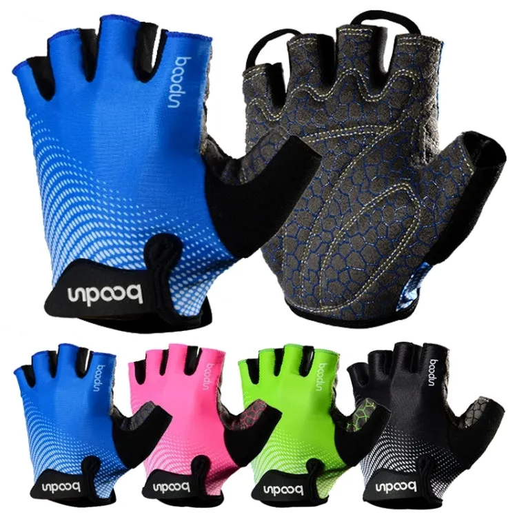 BOODUN 1096 Non-slip Wear-resistant Breathable Fitness Sports Silicone Gloves, Size:L(Black)