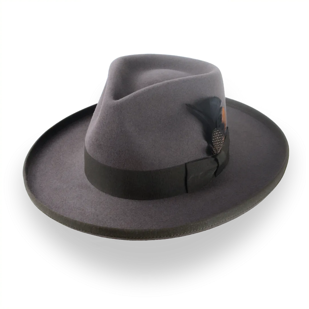 Caribou Grey Wide Rolled Brim Fedora Hat in Fur Felt | The Rooster