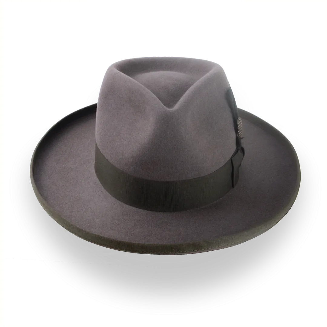 Caribou Grey Wide Rolled Brim Fedora Hat in Fur Felt | The Rooster