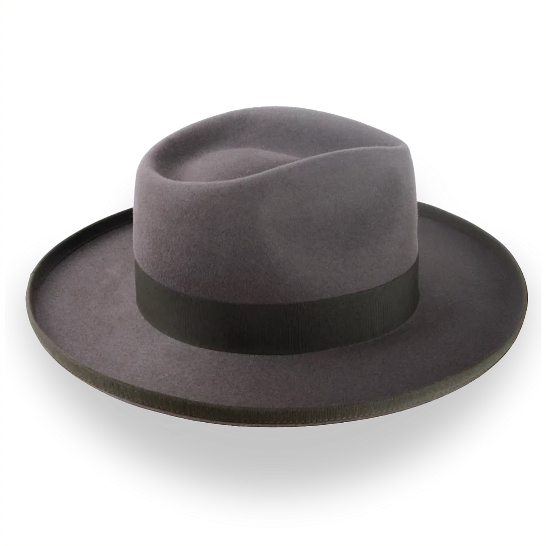 Caribou Grey Wide Rolled Brim Fedora Hat in Fur Felt | The Rooster