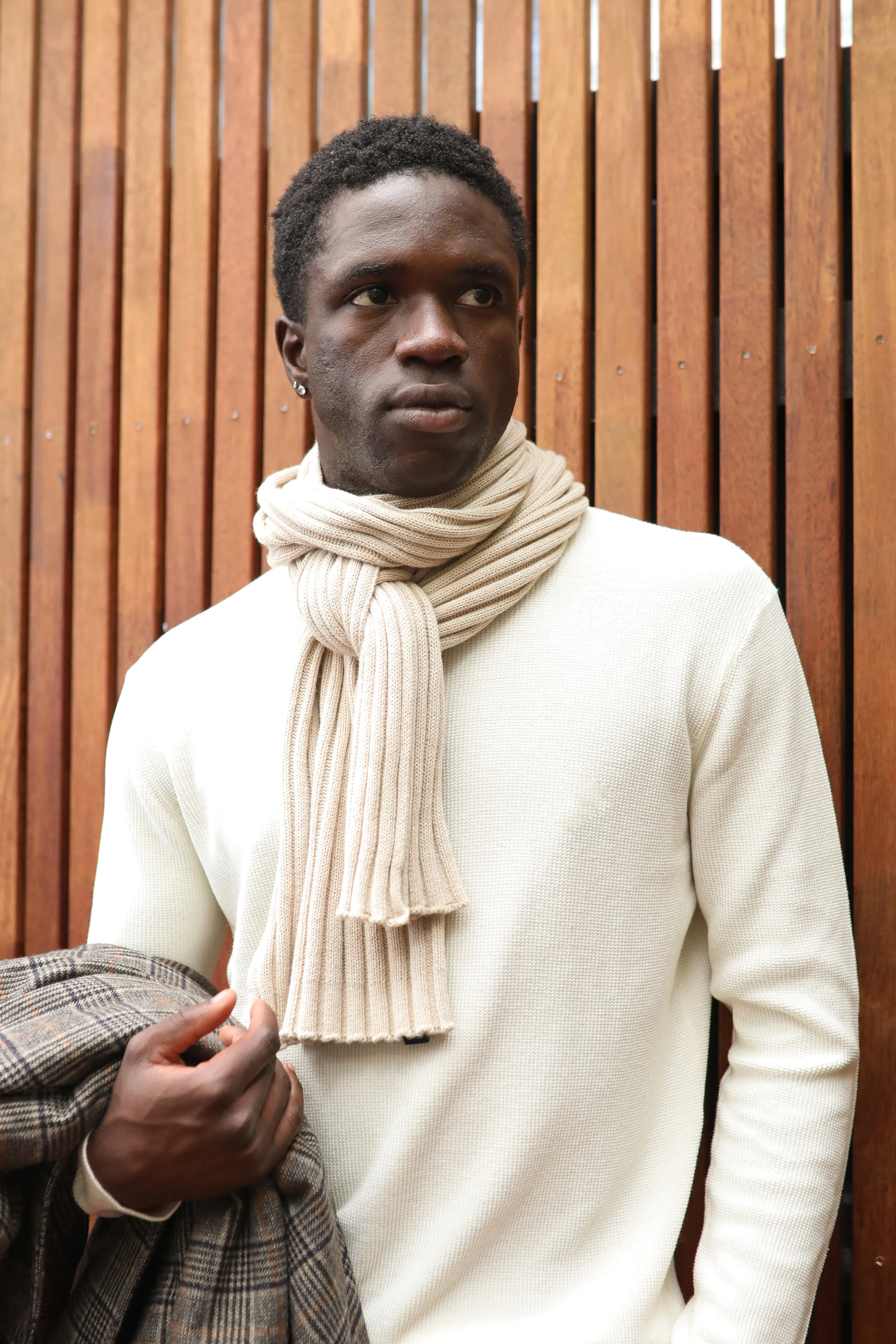 Cotton Cashmere Natural Rib Scarf