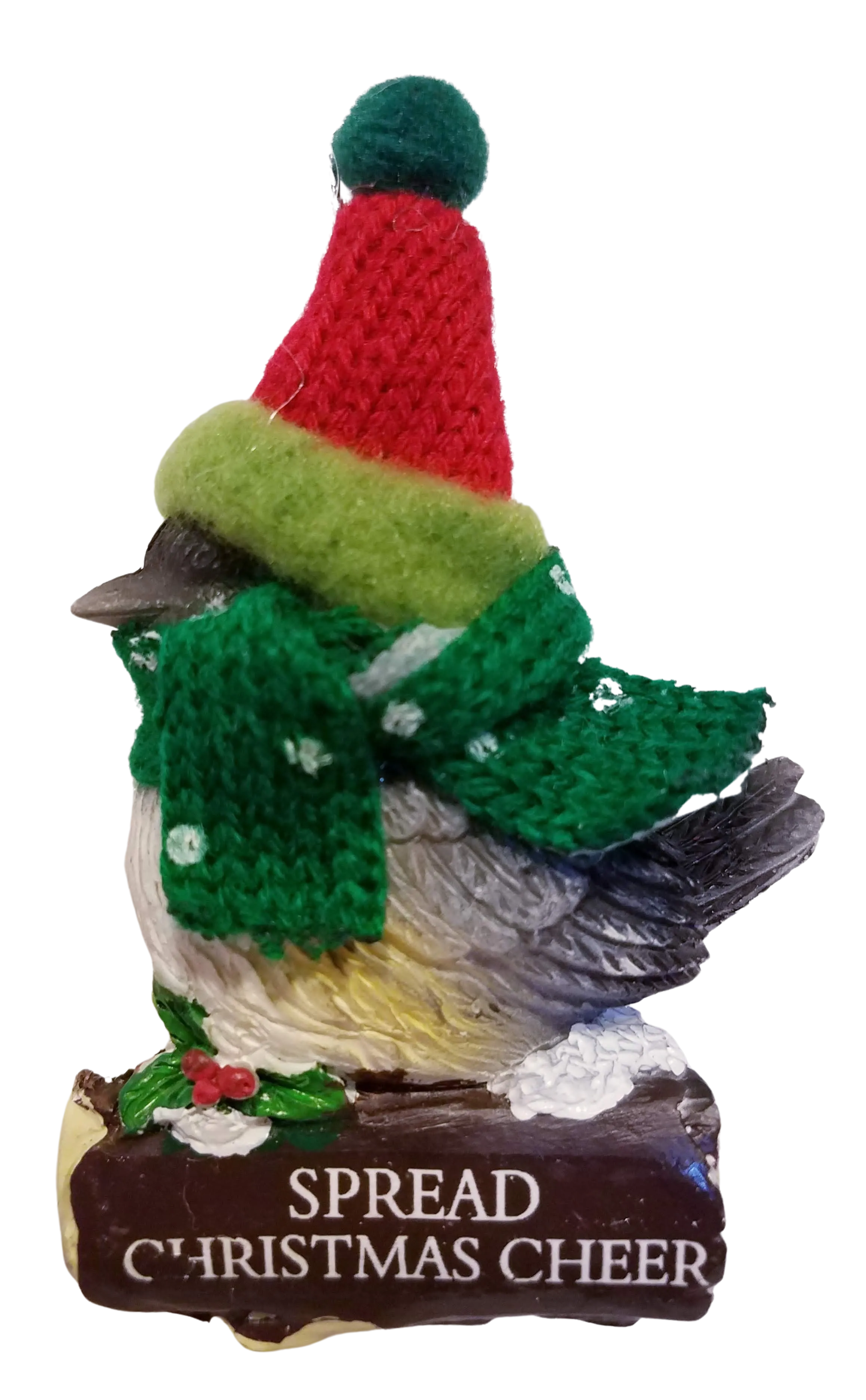 Cozy Bird with Green Scarf and Santa Hat Ornament 3"- Spread Christmas Cheer