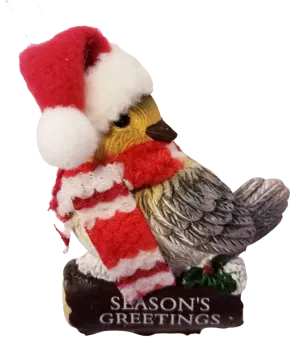 Cozy Bird with Red Scarf and Santa Hat Ornament 3"-Season Greetings