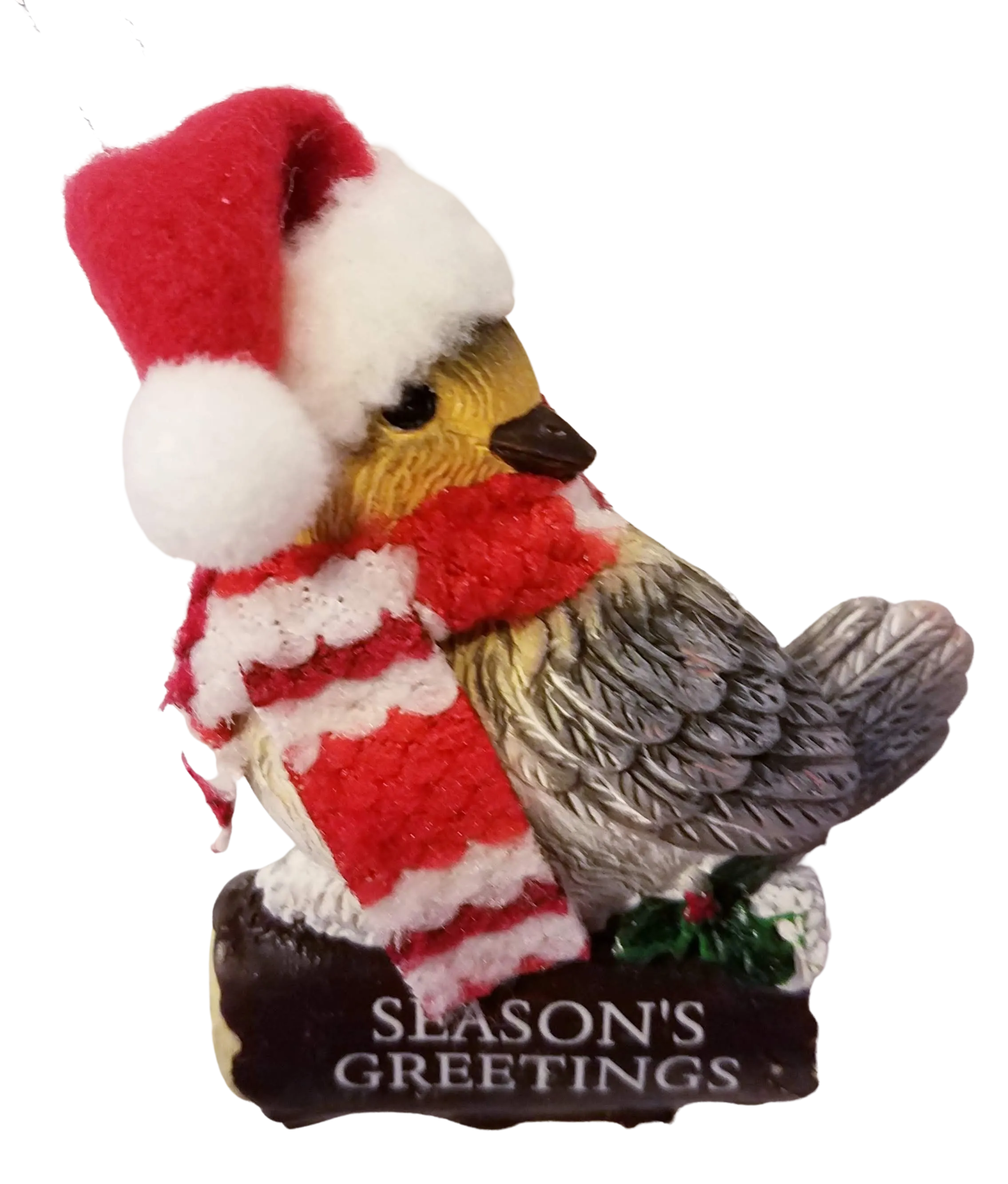 Cozy Bird with Red Scarf and Santa Hat Ornament 3"-Season Greetings