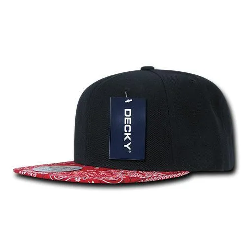 Decky 1093 Bandanna Bill Snapback Hat, 6 Panel Paisley Flat Bill Cap - CASE Pricing