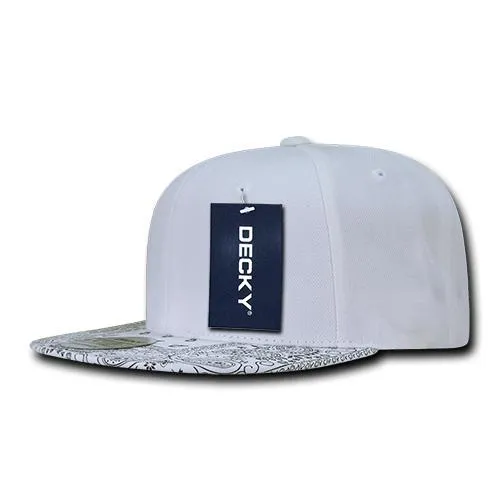 Decky 1093 Bandanna Bill Snapback Hat, 6 Panel Paisley Flat Bill Cap - CASE Pricing