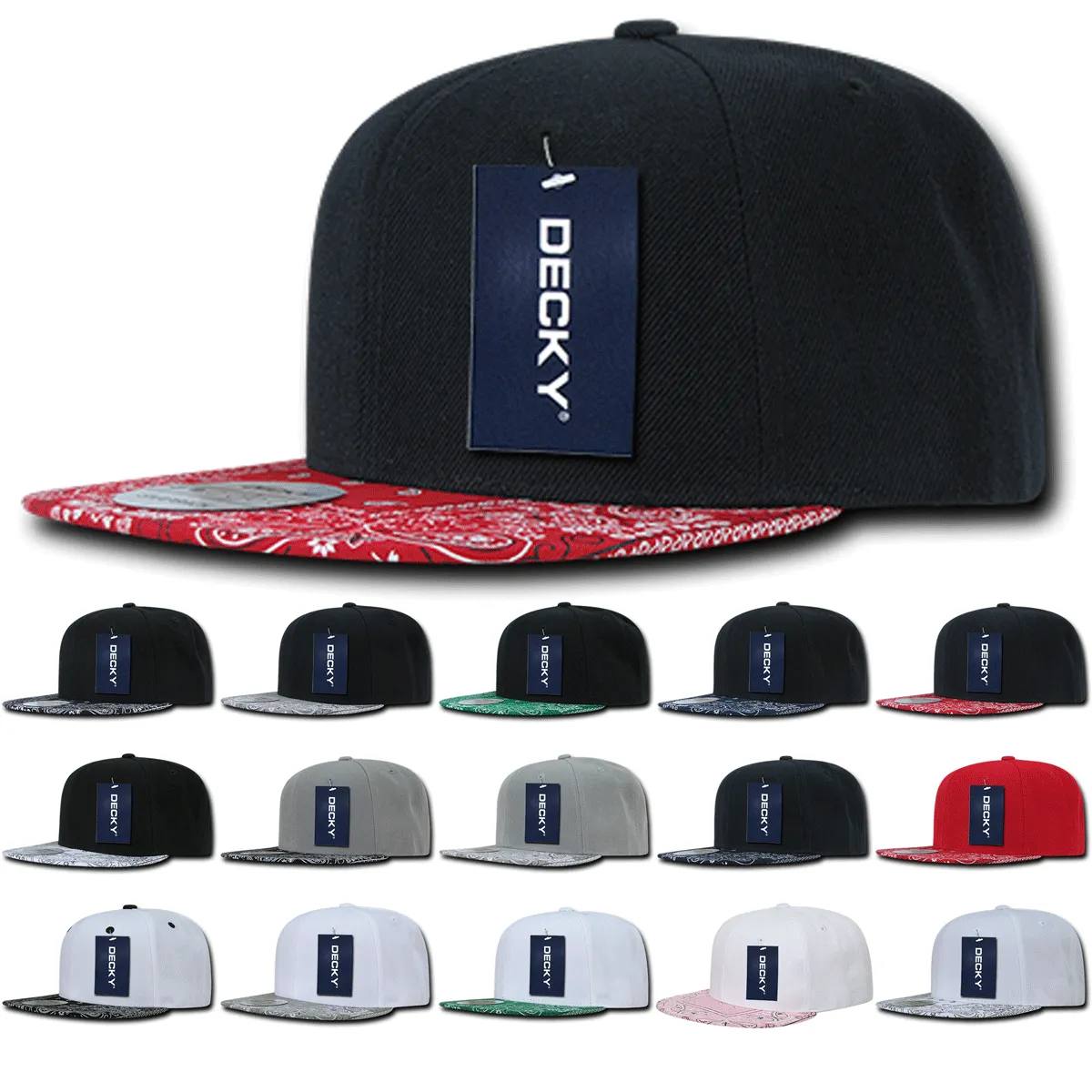 Decky 1093 Bandanna Bill Snapback Hat, 6 Panel Paisley Flat Bill Cap - CASE Pricing