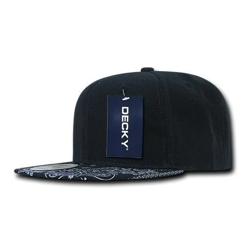 Decky 1093 Bandanna Bill Snapback Hat, 6 Panel Paisley Flat Bill Cap - CASE Pricing