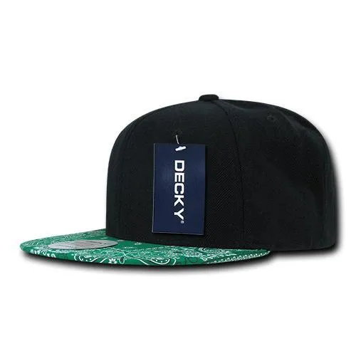 Decky 1093 Bandanna Bill Snapback Hat, 6 Panel Paisley Flat Bill Cap - CASE Pricing