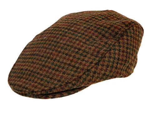 Dents Abraham Moon Yorkshire Wool Dogtooth Flat Cap Hat - Cognac