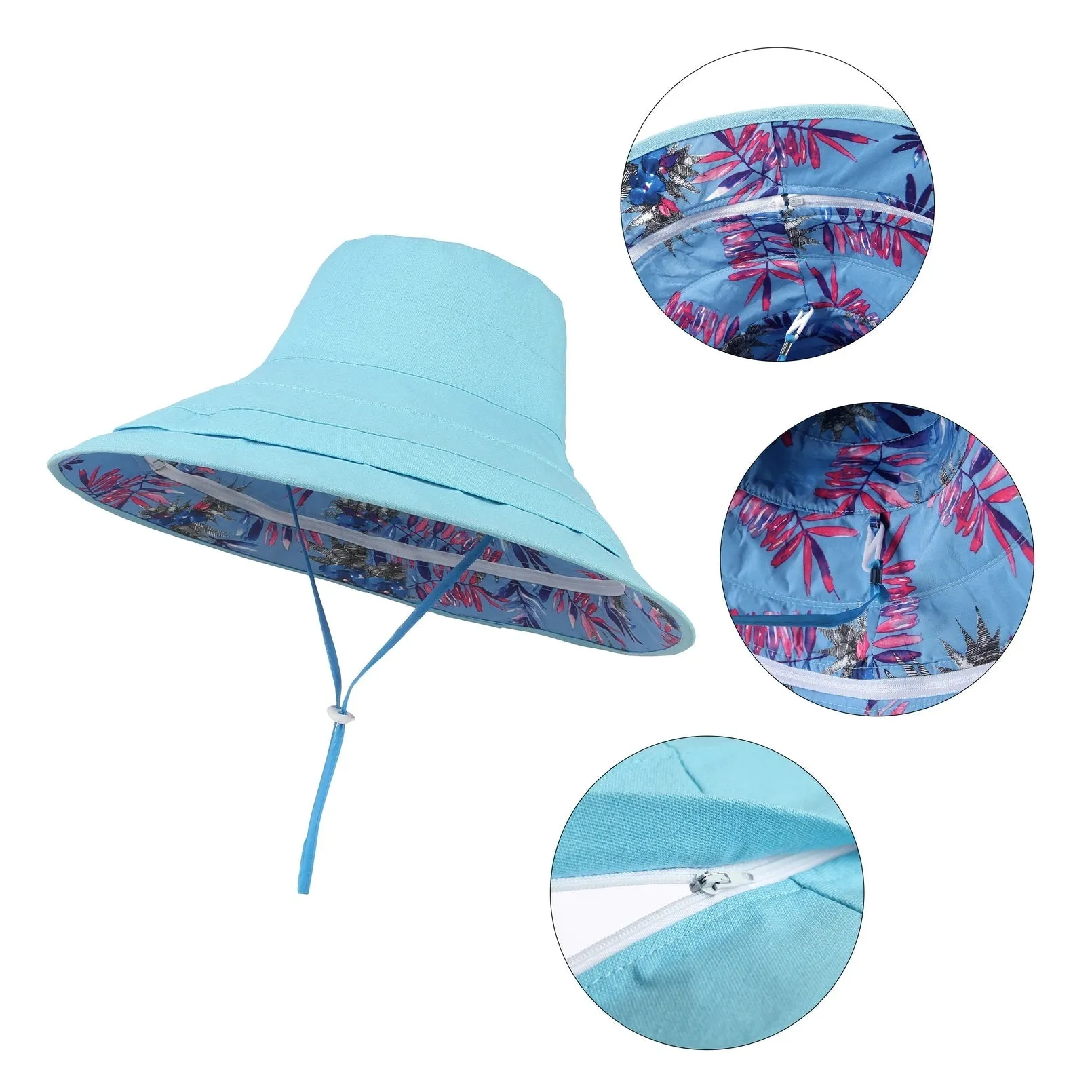 Detachable Large Brim Reversible Bucket Hat