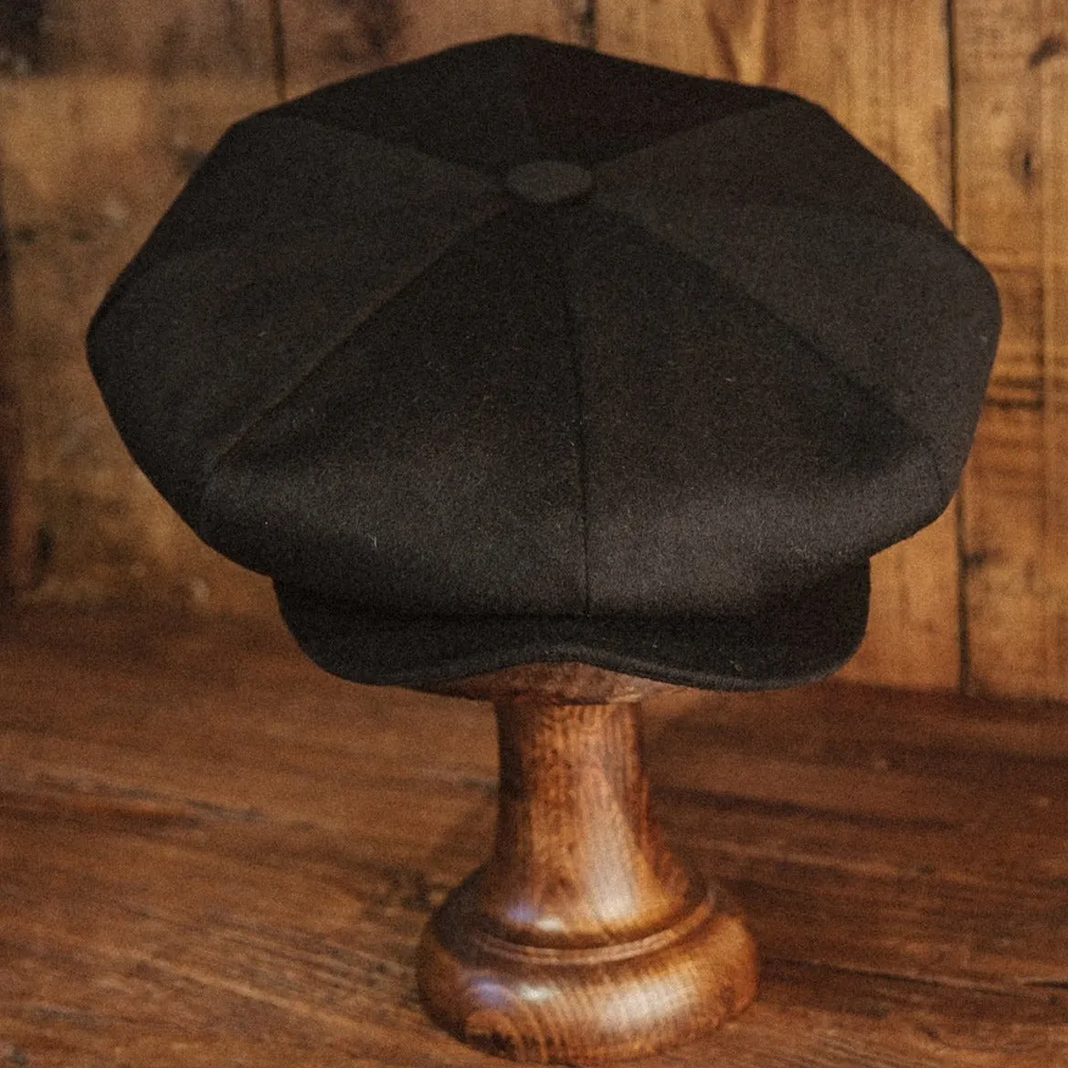 Eight Piece Classic Black Wool Newsboy Cap