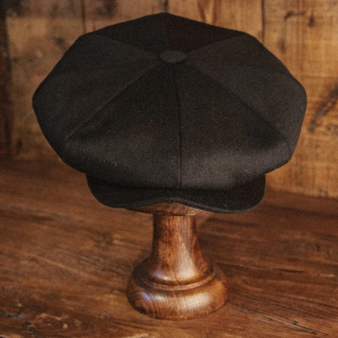 Eight Piece Classic Black Wool Newsboy Cap