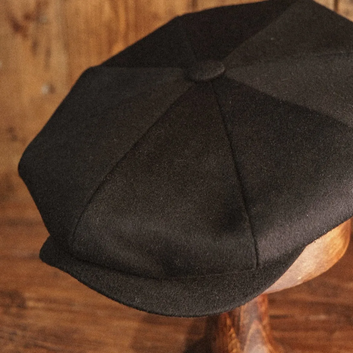 Eight Piece Classic Black Wool Newsboy Cap