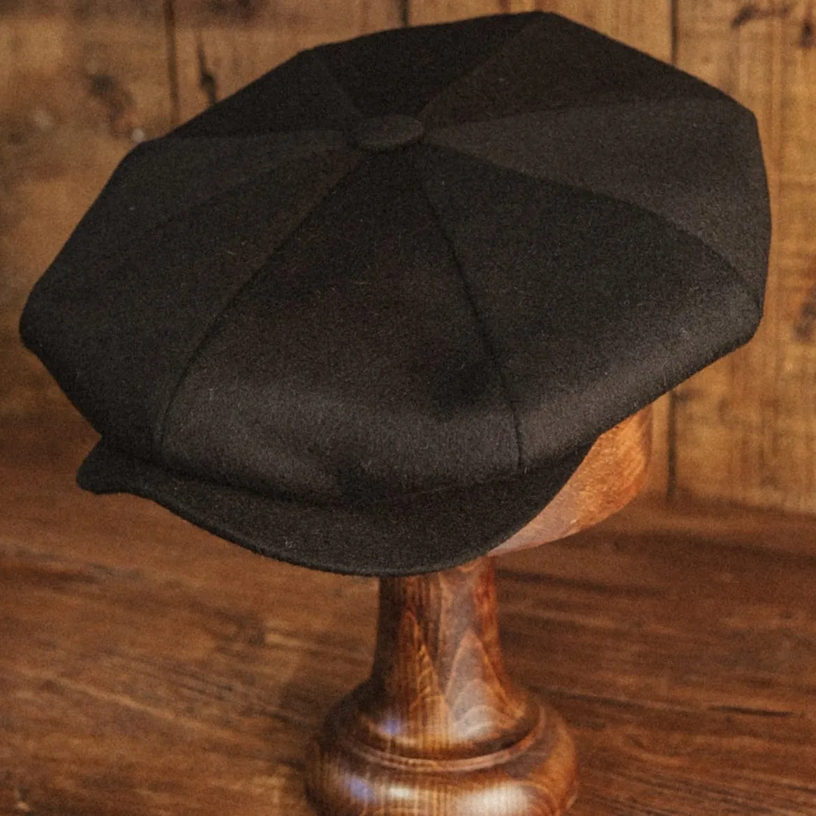 Eight Piece Classic Black Wool Newsboy Cap