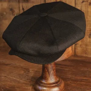 Eight Piece Classic Black Wool Newsboy Cap