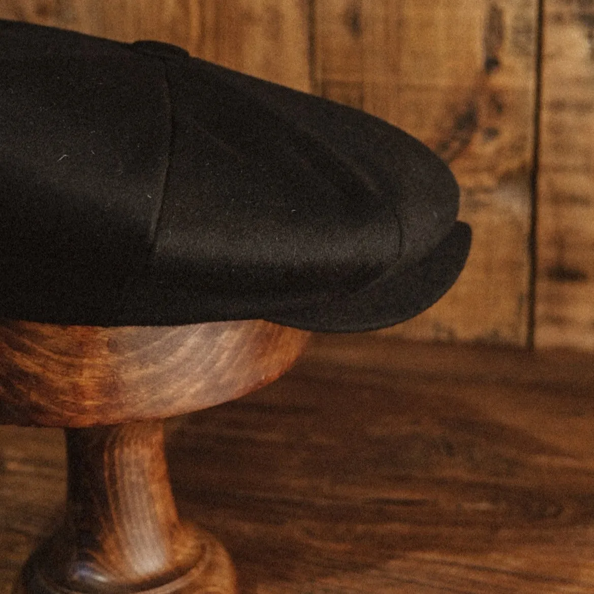 Eight Piece Classic Black Wool Newsboy Cap