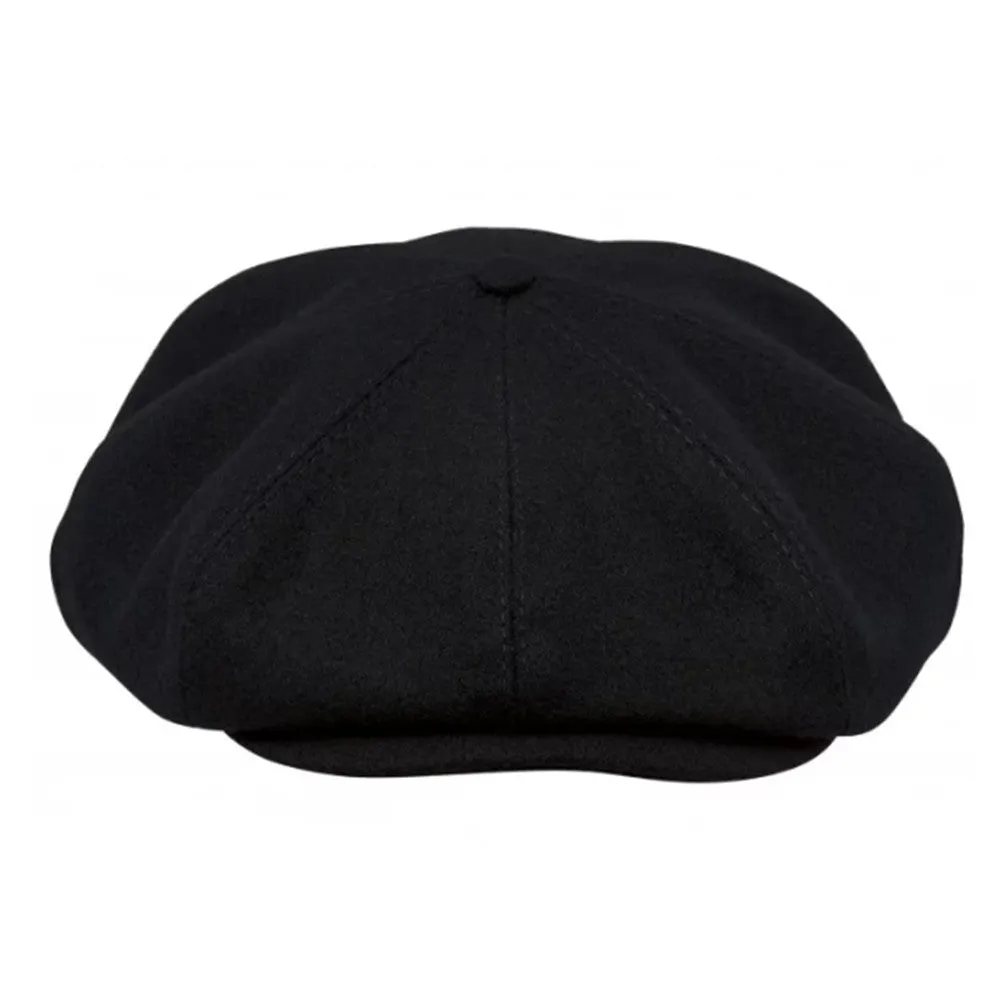 Eight Piece Wool Newsboy Cap-Black