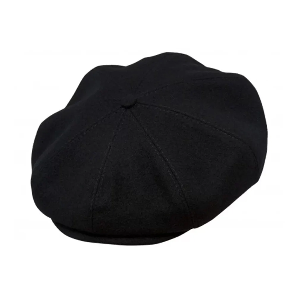 Eight Piece Wool Newsboy Cap-Black