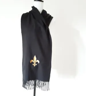 Embroidery Fleur De Lis/Black Cashmere Feel Scarf