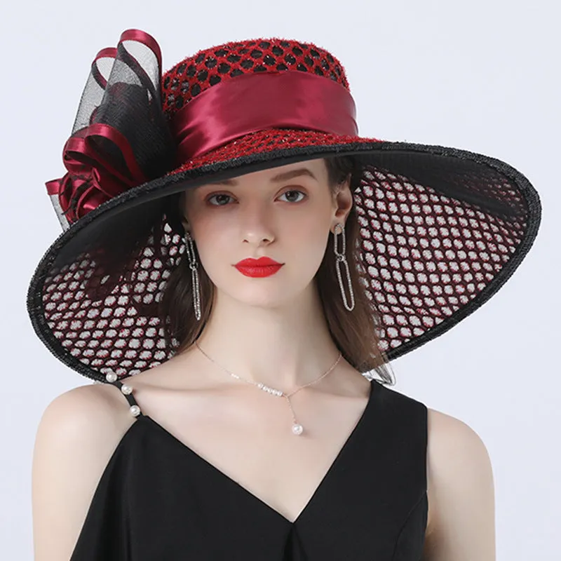 Exquisite Floral Embellished Wide Brim Organza Derby Hat