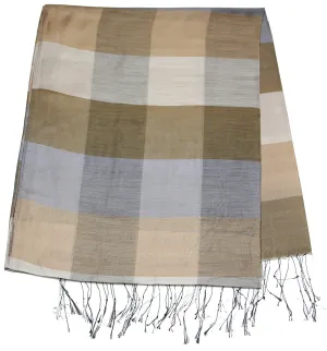 Fair Trade Hand Made Nepal Pashmina Scarf Shawl Striped Brown Gray