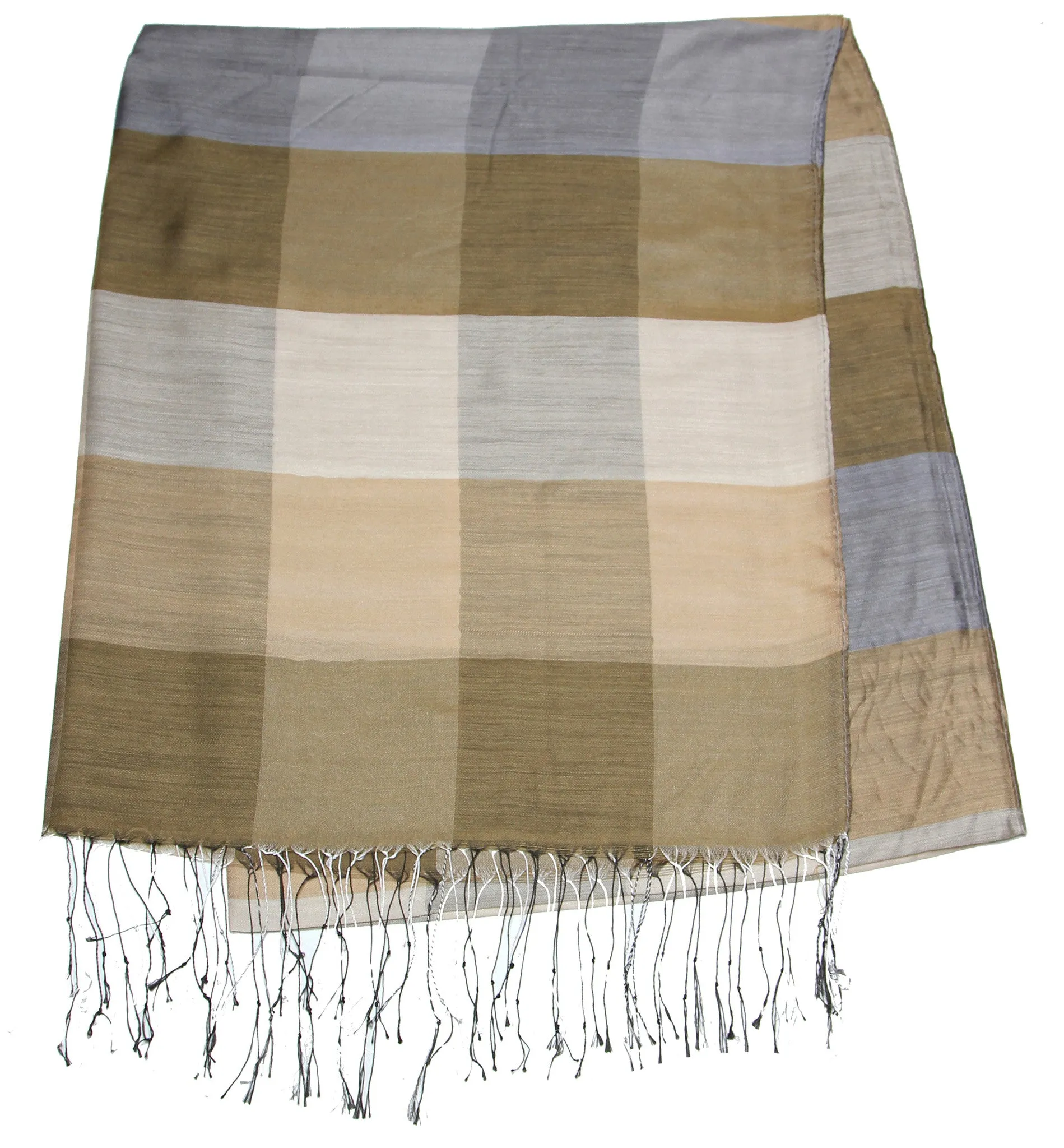 Fair Trade Hand Made Nepal Pashmina Scarf Shawl Striped Brown Gray