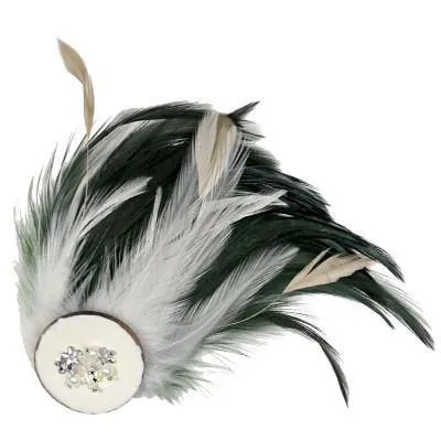 Feather Brooch - Green & Cream