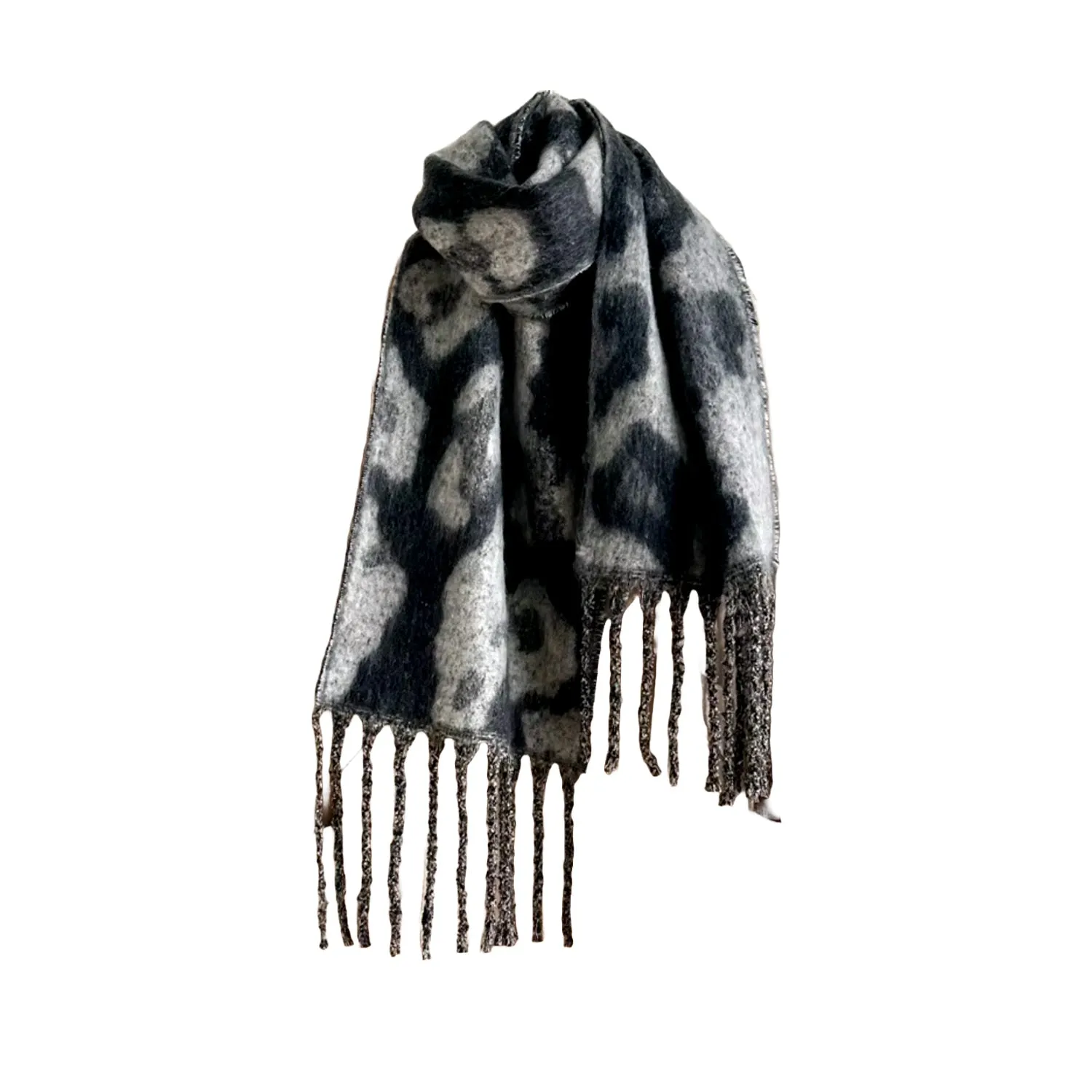 FLOOF Plush Leopard Blanket Scarf in Black Grey