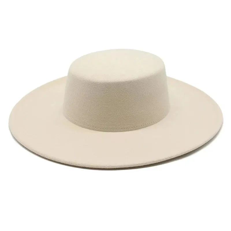 French Women's Hat Big Wide Brim Fedora Hats Flat Top Felt Hat