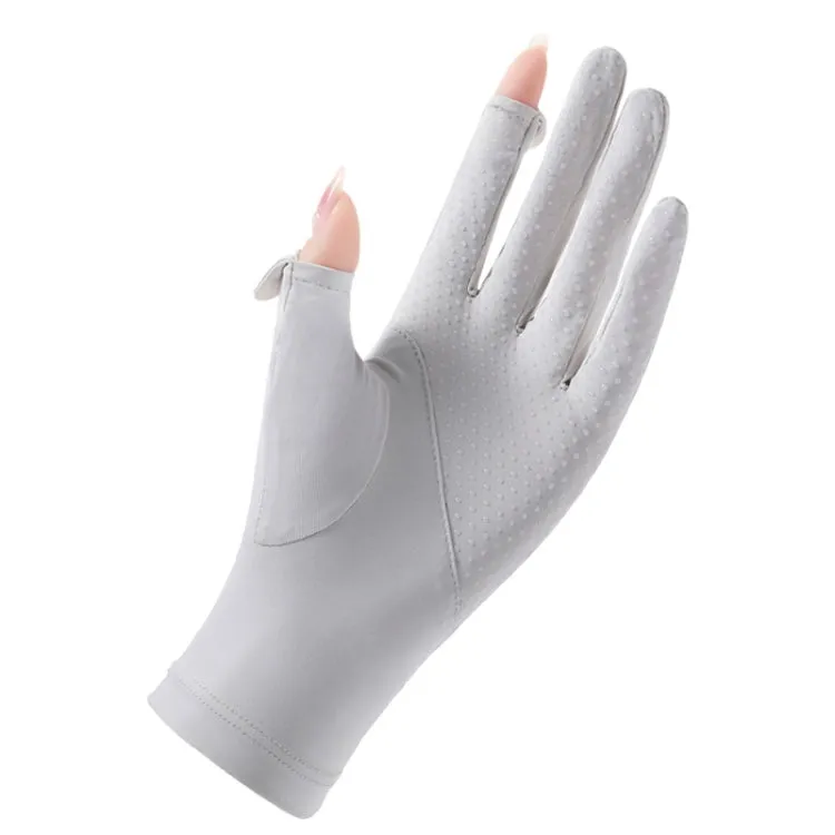 FSN02 1pair UV Resistant Ice Silk Breathable Cool Non-Slip Cycling Driving Thin Gloves Free Code(Gray White)