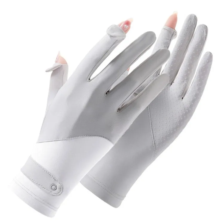 FSN02 1pair UV Resistant Ice Silk Breathable Cool Non-Slip Cycling Driving Thin Gloves Free Code(Gray White)