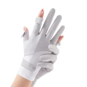 FSN02 1pair UV Resistant Ice Silk Breathable Cool Non-Slip Cycling Driving Thin Gloves Free Code(Gray White)