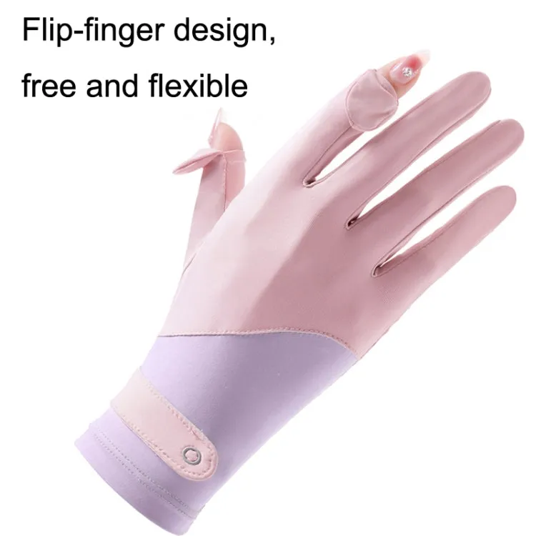 FSN02 1pair UV Resistant Ice Silk Breathable Cool Non-Slip Cycling Driving Thin Gloves Free Code(Gray White)