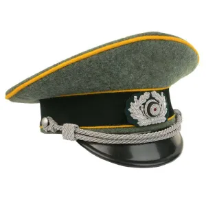 German Army Officer Visor Cap - Field Grey - Golden Yellow Piping with Eagle Insignia