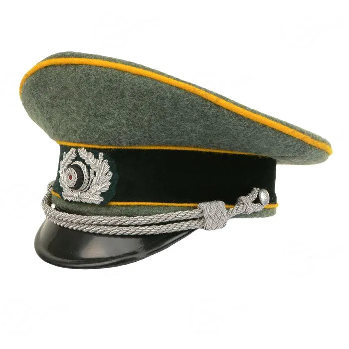 German Army Officer Visor Cap - Field Grey - Golden Yellow Piping with Eagle Insignia